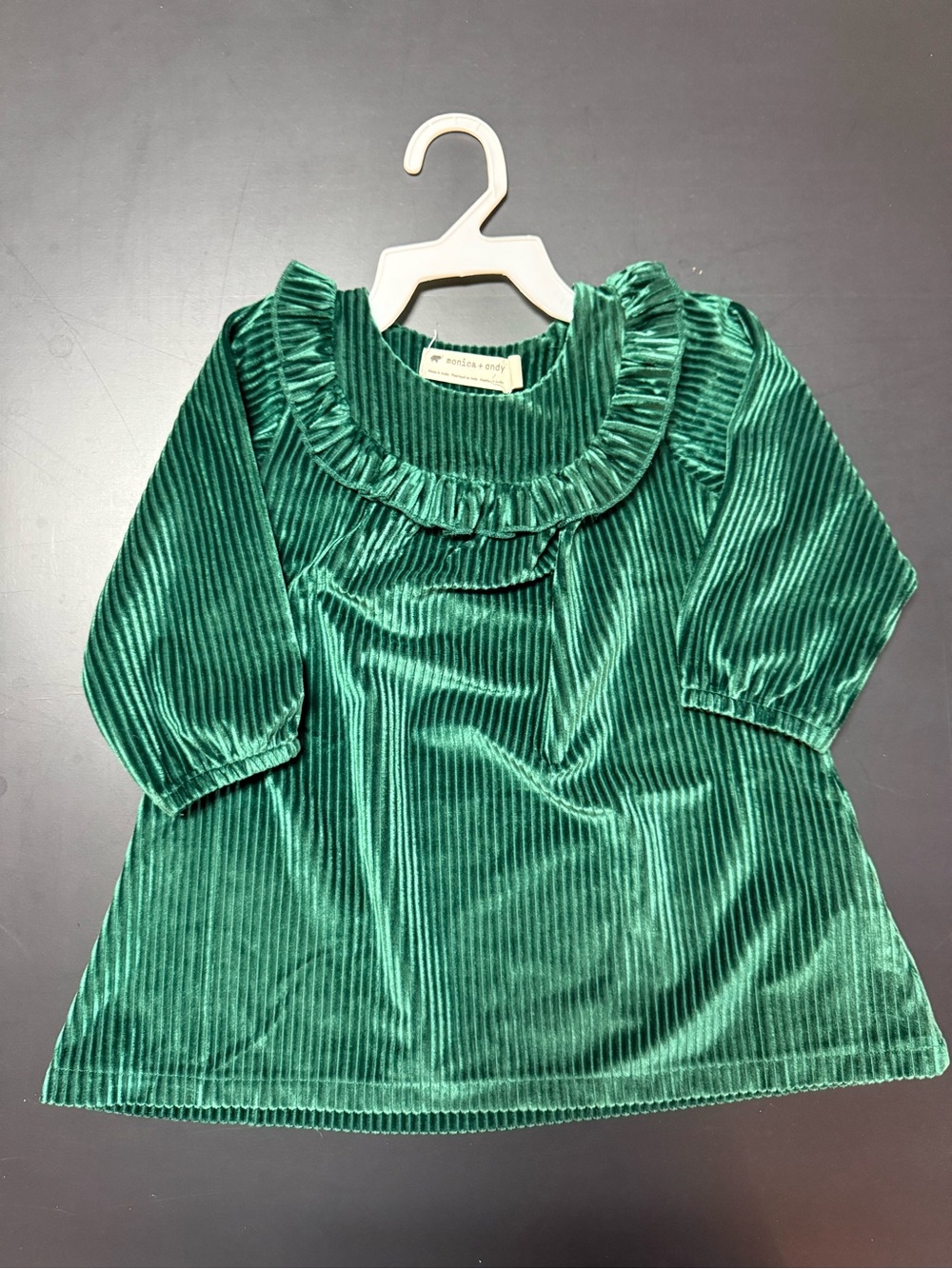 MONICA + ANDY RIBBED VELOUR LONG SLEEVE BIB DRESS